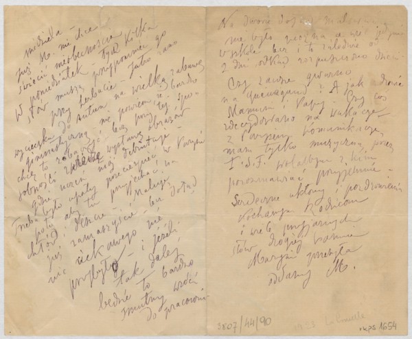 Letter to Maria Mickiewiczówna with a drawing—self-portrait of the artist at an easel outdoors