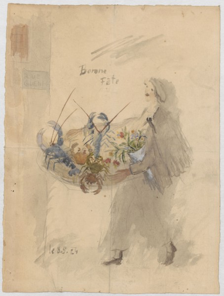 Name-day card for Maria Mickiewiczówna with a drawing depicting a self-portrait of the artist