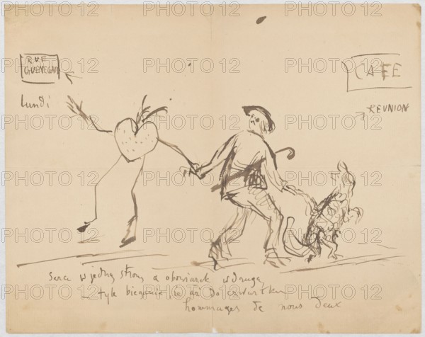 Heart in one direction and duty in the other self-portrait of the artist with the dog Malina and a