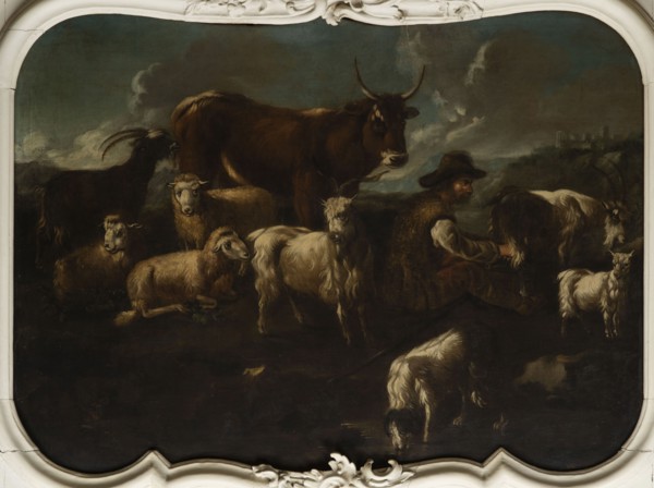 Shepherd's Scene with a Shepherd Milking a Goat, Roos, Philipp Peter 1657–1706. The overall tones