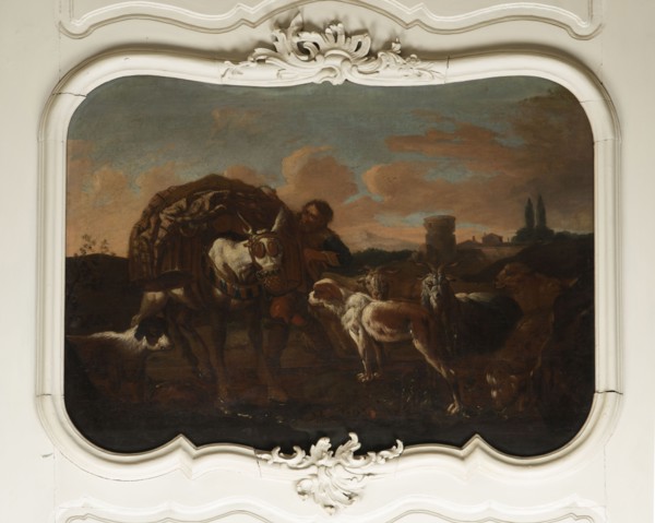 Shepherd's Scene with a Laden Donkey, Roos, Philipp Peter 1657–1706 painter. General tones of brown