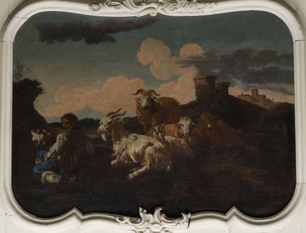 Shepherd Scene with a View of the Castle, Roos, Philipp Peter 1657–1706 painter. Multicolored