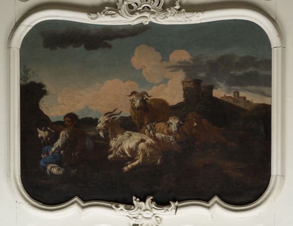 Shepherd Scene with a View of the Castle, Roos, Philipp Peter 1657–1706 painter. Multicolored