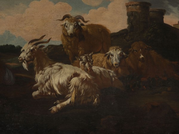 Shepherd Scene with a View of the Castle, Roos, Philipp Peter 1657–1706 painter. Multicolored