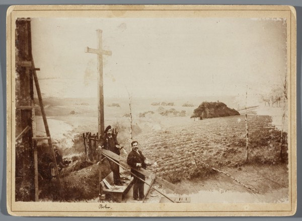 Painting the Raclawice Panorama: Tadeusz Popiel and Ludwig Boller standing with palettes on a
