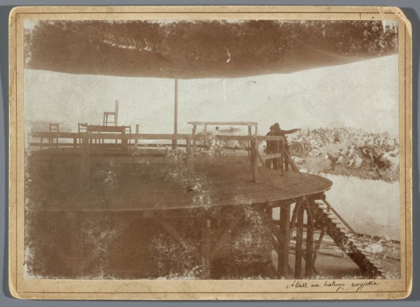 Painting the Raclawice Panorama: painters viewing from a central platform part of a canvas