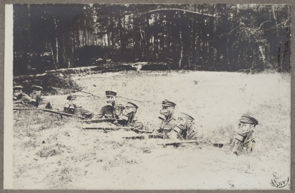Polish Legions. Soldiers in a trench wearing gas masks Portfolio Polish Legions 1914-1918, part I,