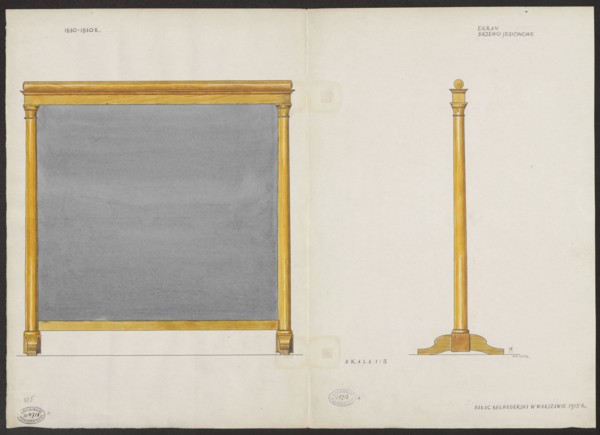 Ash wood screen from the furnishings of the Belweder Palace in 1915 — front and side views in a