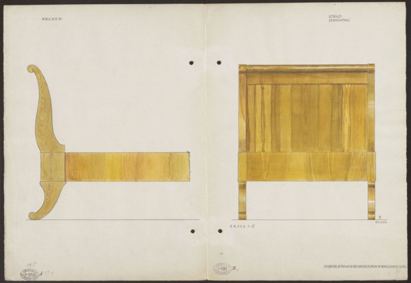 Ash wood bed from the early 19th century, part of the furnishings of the Belweder Palace in 1915 —