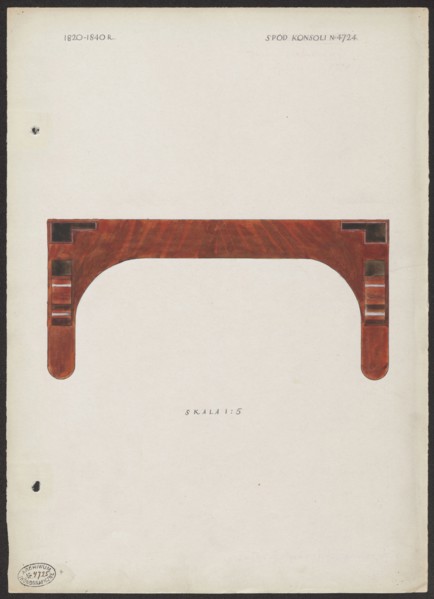 Underside of a mahogany console from the furnishings of the Belweder Palace, 1915 — views in a