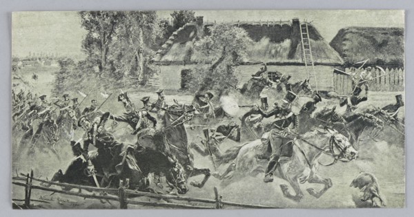 Reproduction of a painting: Wojciech Kossak 1856–1942, The Battle of Mlynarzami, 1890, painting,