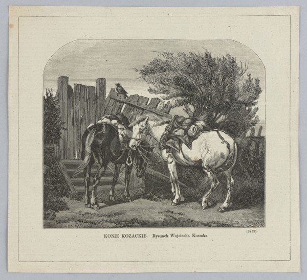 Cossack horses; painting and graphic reproduction by Wojciech Kossak 1856–1942, illustration