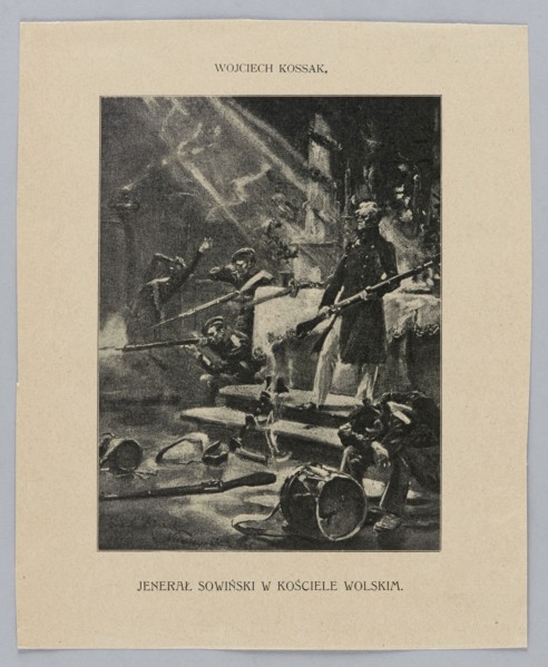 Reproduction of a painting: Wojciech Kossak 1856–1942, General Sowinski in the Wola Church,