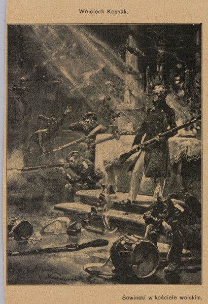 Reproduction of a painting: Wojciech Kossak 1856–1942, General Józef Sowinski in the Wola Church;