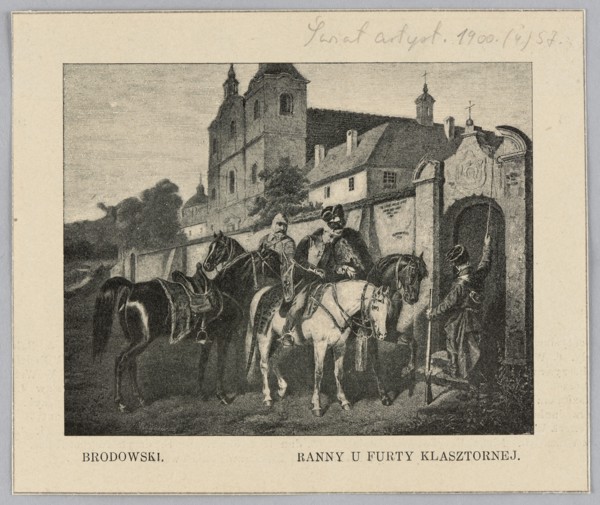 Reproduction of a painting: Józef Brodowski 1828–1900, Wounded at the Monastery Gate; painting,