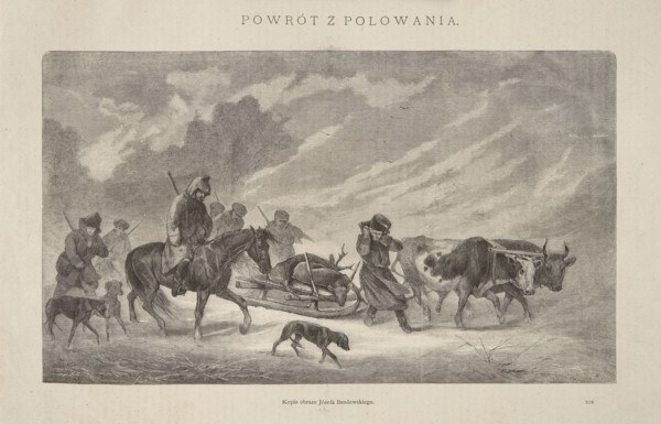 Reproduction of a painting: Józef Brodowski 1828–1900, Return from the Hunt; woodcut reproduction