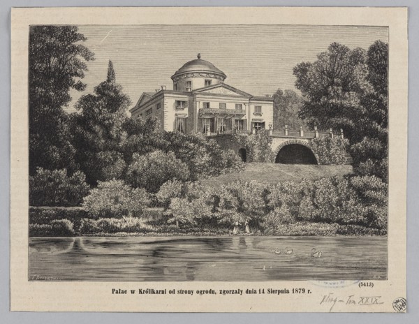 The Królikarnia Palace from the garden side, burned down on August 14, 1879; woodcut illustration