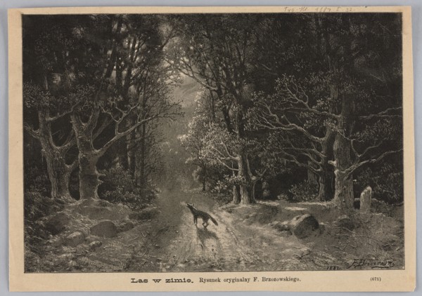 Forest in winter; 1887; illustration by Feliks Brzozowski 1836–1892; reproduction of a painting;