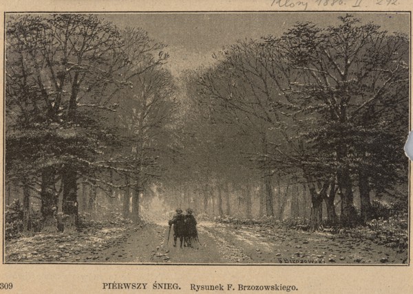 First snow; illustration for Klosy 1886, no. 1114 / November 4, p. 292. Artwork by Feliks