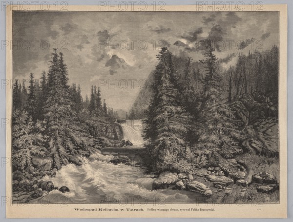 Kolbach Waterfall in the Tatra Mountains; 1879; woodcut/graphic illustration after Feliks