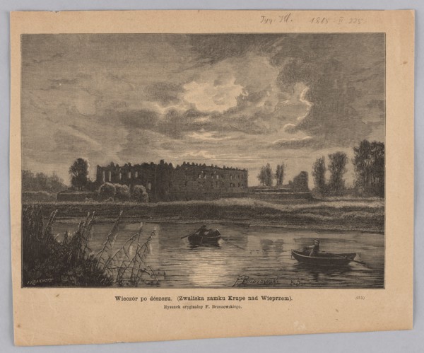 Evening after the rain Ruins of Krupe Castle on the Wieprz River; Brzozowski, Feliks 1836–1892