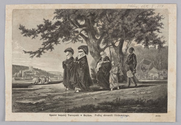 Reproduction of a watercolor: Stanislaw Chlebowski 1835–1884, A walk of a rich Turkish woman in