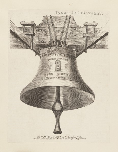 The Bell of Sigismund I in Kraków, illustration, 1860; woodcut engraving by Drzeworytnia Tygodnika
