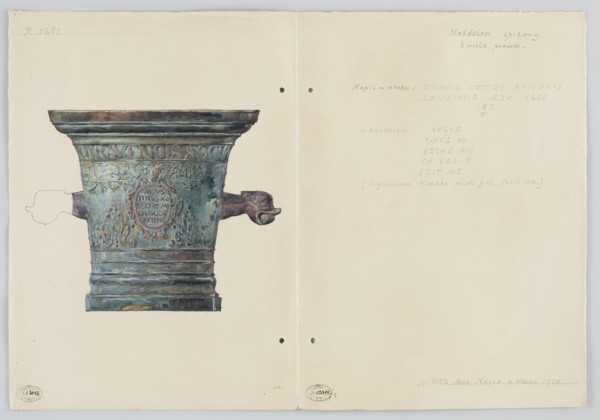 Bronze utility mortar originally from the Jesuit convent in Rawa, the work of bell founder Augustyn