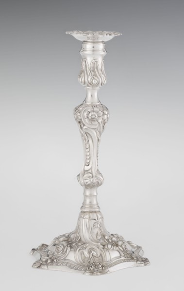 Single-candle candlestick by William Cafe fl. 1757–ca. 1802, silver, Rococo/George II style,