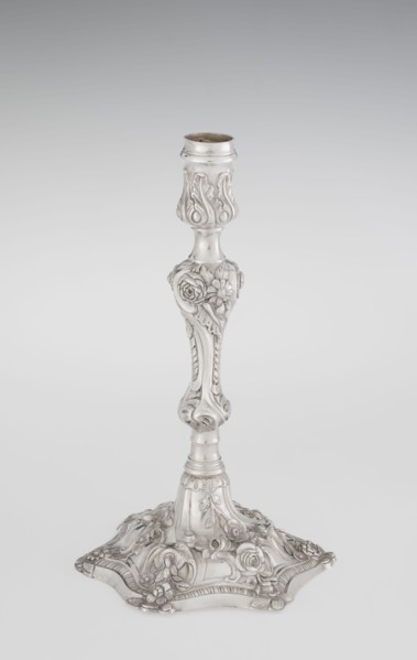 Single-candle candlestick by William Cafe fl. 1757–ca. 1802, silver, 1763/1764. Rococo George II