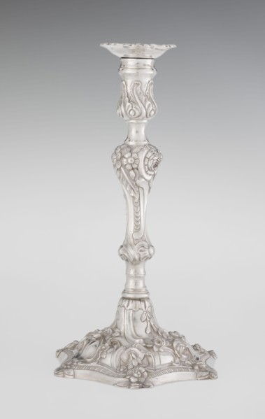 Single-candle candlestick by William Cafe fl. 1757–ca. 1802, rococo style, 1763/1764, London,