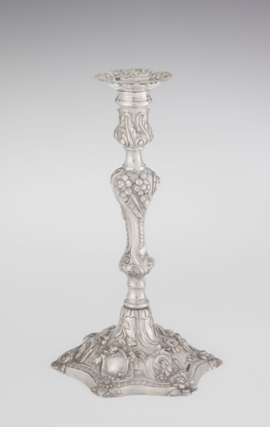 Single-candle candlestick, maker: William Cafe fl. 1757–ca. 1802, rococo style, 1763/1764, England