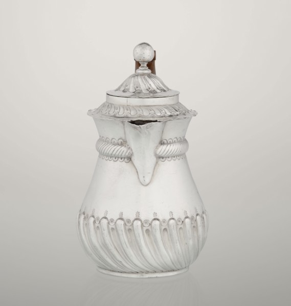Coffee pot by John Septimus Beresford London goldsmith, active 1880–89. Pear-shaped jug, spirally