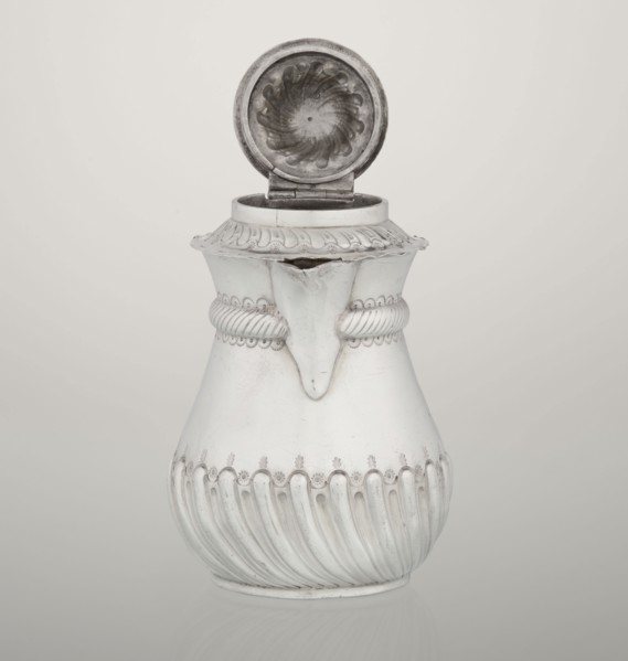 Coffee pot by John Septimus Beresford London goldsmith, active 1880–89. Pear-shaped jug, spirally