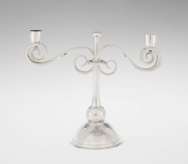 Two-candle candlestick. Maker: William Leuchars fl. 1876–1888; firm: Leuchars & Son London,