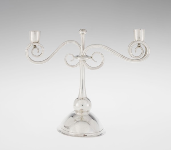 Two-candle candlestick by William Leuchars fl. 1876–1888, Leuchars & Son London, goldsmith's firm,