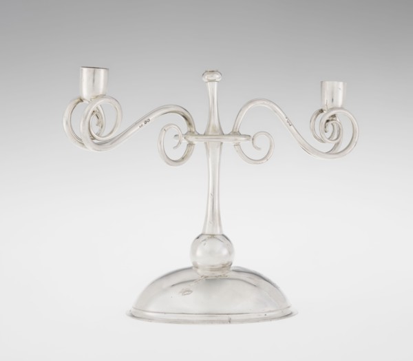 Two-candle candlestick, attributed to William Leuchars fl. 1876–1888 and the firm Leuchars & Son