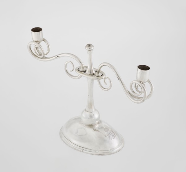 Two-candle candlestick. Maker: William Leuchars fl. 1876–1888; firm: Leuchars & Son London;
