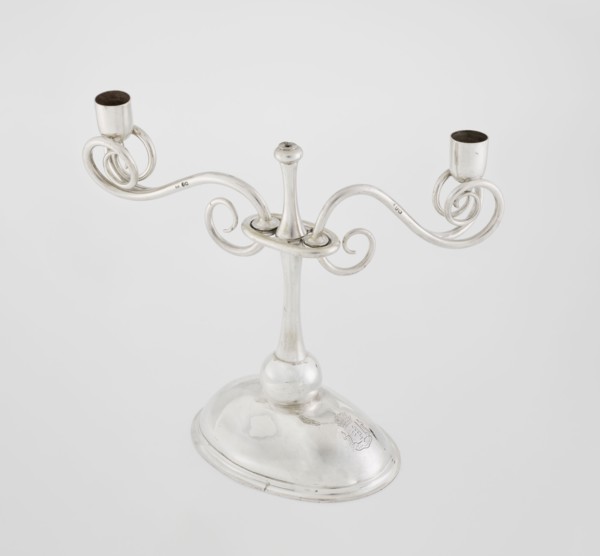 Two-candle candlestick by William Leuchars fl. 1876–1888, Leuchars & Son London; goldsmith's firm,