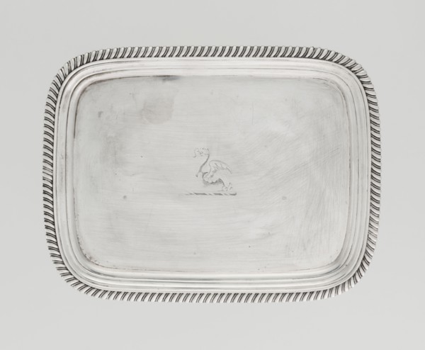 Tray on legs by William Bennet fl. 1796–1825, goldsmith. Tray on four legs in the form of stylised