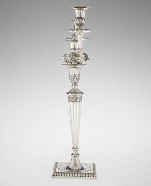 Classicist Two-Armed Candelabra, Schofield, John fl. 1776–1796 goldsmith; classicism,