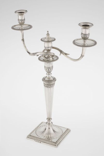 Classicist Two-Armed Candelabra, Schofield, John fl. 1776–1796 goldsmith; classicism,