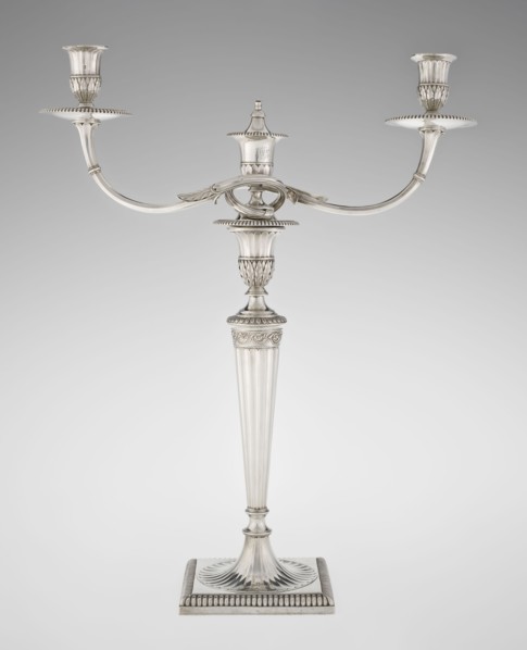 Classicist Two-Armed Candelabra, Schofield, John fl. 1776–1796 goldsmith, classicism style,
