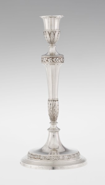 Single-candle candlestick, John Schofield fl. 1776–1796, goldsmith. Classicism/Georgian/George III