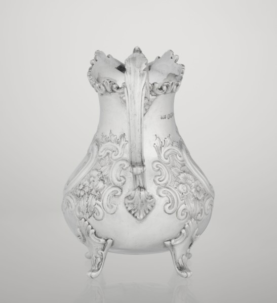 Milk jug by Mappin & Webb Ltd goldsmith/silversmith, neo-rococo style, 1895–1896. Pear-shaped milk