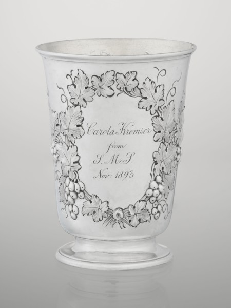 Conical silver mug on a circular foot by Barnard, Edward & Sons Ltd London; goldsmiths; fl. ca.