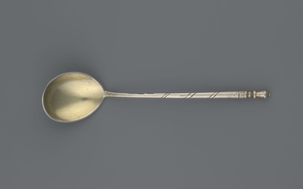 Decorative spoon, Dmitriyev, M fl. 1854–1877 goldsmith; Decorative spoon with a teardrop-shaped