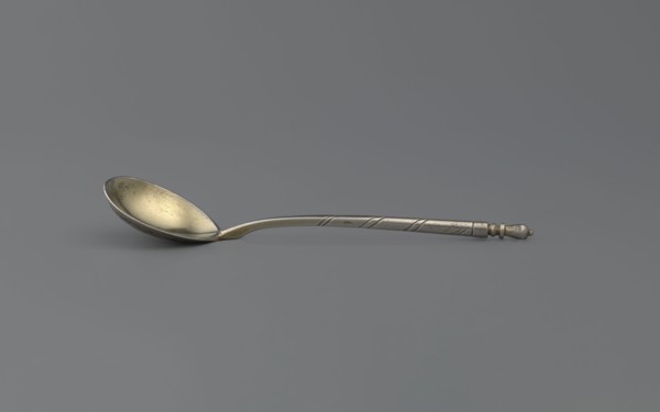 Decorative spoon by Dmitriyev, M fl. 1854–1877, goldsmith. Decorative spoon with a teardrop-shaped