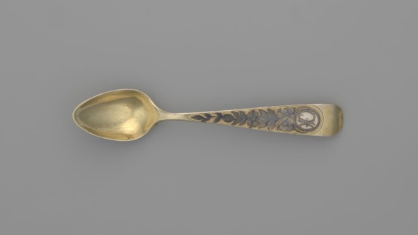 Tea spoon by Fedor Klimov Buszkowskij fl. 1795–1834, goldsmith. Decorative gilded spoon with an