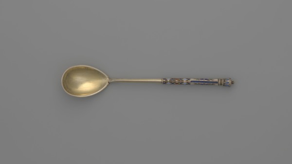 Souvenir spoon by Nikolai Struliev fl. 1886–ca. 1910, goldsmith. Decorative spoon with